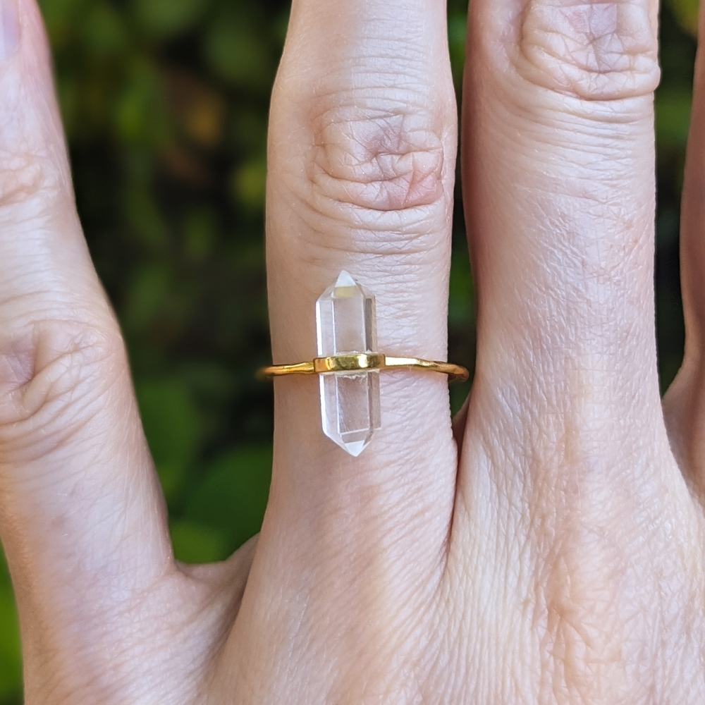 🦋LAST🦋 NWT Baizaar 22k Gold Plated Dual Point Quartz Crystal Ring, Size 7